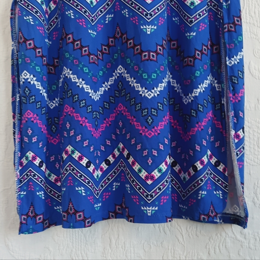 Bobbie Brooks Blue Maxi T Shirt Dress Tribal Western Bohemian Colorful Zig Zag - Picture 5 of 9